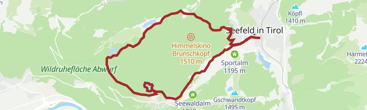 Route map: Etappe 5: Von Seefeld nach Mösern und über Wildmoos zurück nach Seefeld – Seefelder Hochplateau Winterweitwanderung